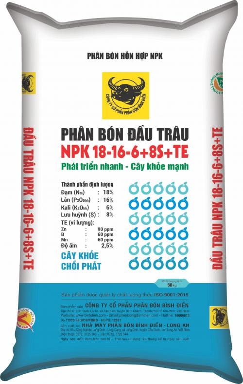 NPK 18-16-6+8S+TE (Dùng cho cây ăn trái Miền Trung, Miền Đông, Tây Nguyên)