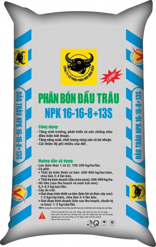 NPK ĐẦU TRÂU 16-16-8+13S sọc xanh 2