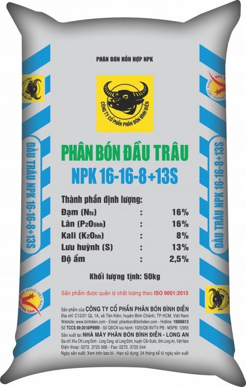 NPK ĐẦU TRÂU 16-16-8+13S sọc xanh