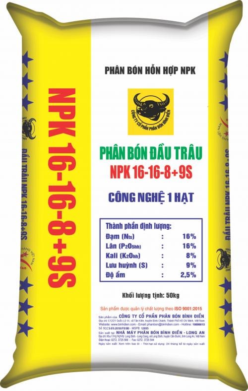 NPK ĐẦU TRÂU 16-16-8-9S một hạt
