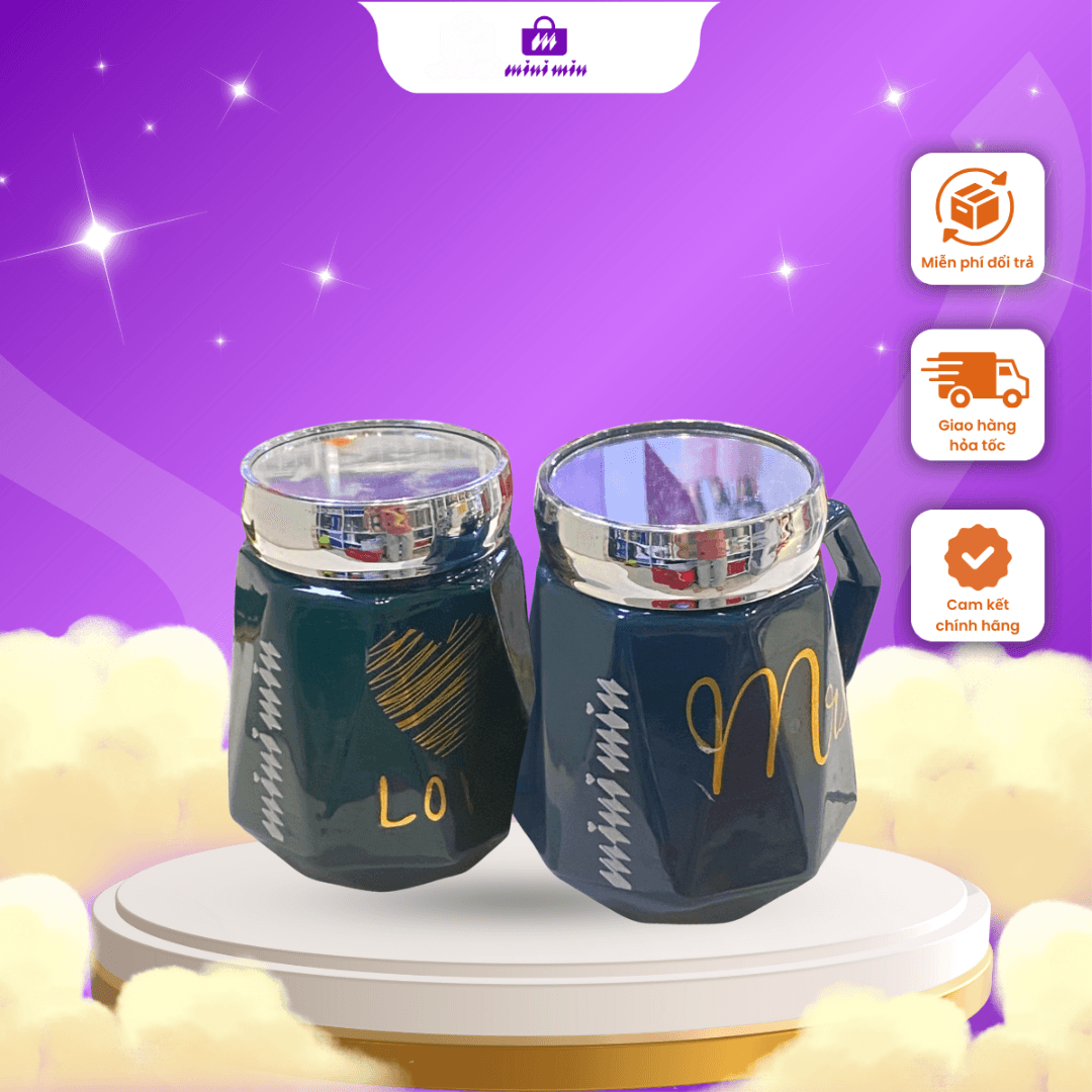 Ly sứ nắp gương màu xanh
