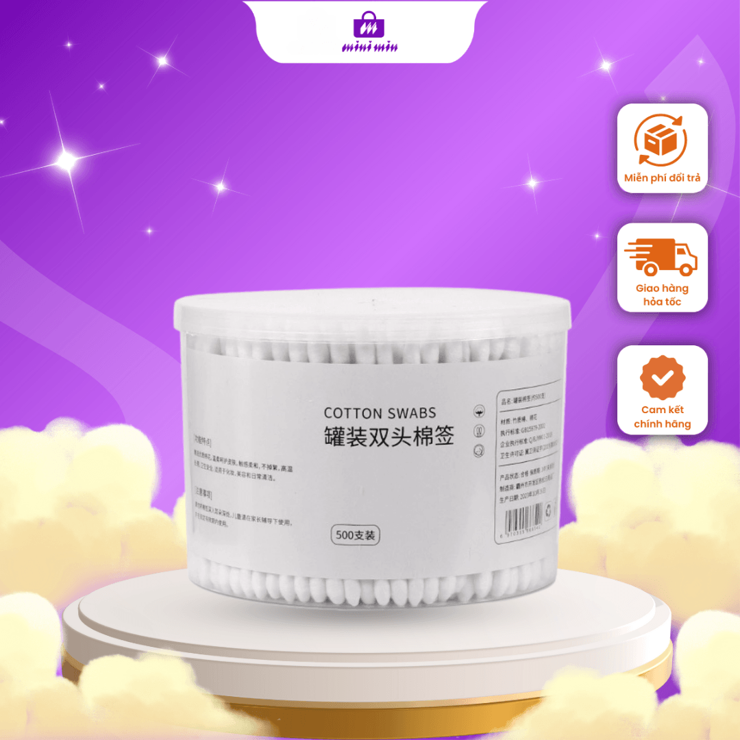 Hộp 500 cái tăm bông Mini Min vệ sinh tai hiệu quả