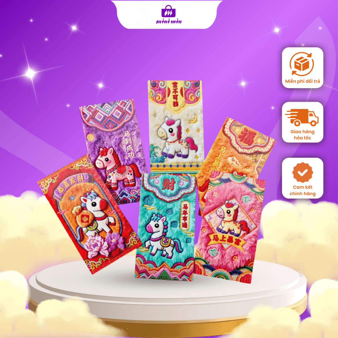 [Quà tặng tết] Set 6 cái lì xì hoạt hình con ngựa