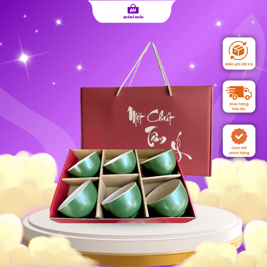 [Quà tặng tết, quà tặng cuối năm tri ân khách hàng] Set 6 chén sứ họa tiết trơn